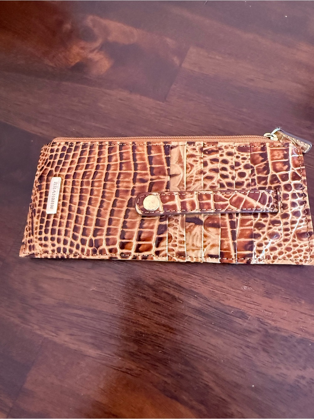 Brahmin Cognac Croc-Embossed Leather Wristlet